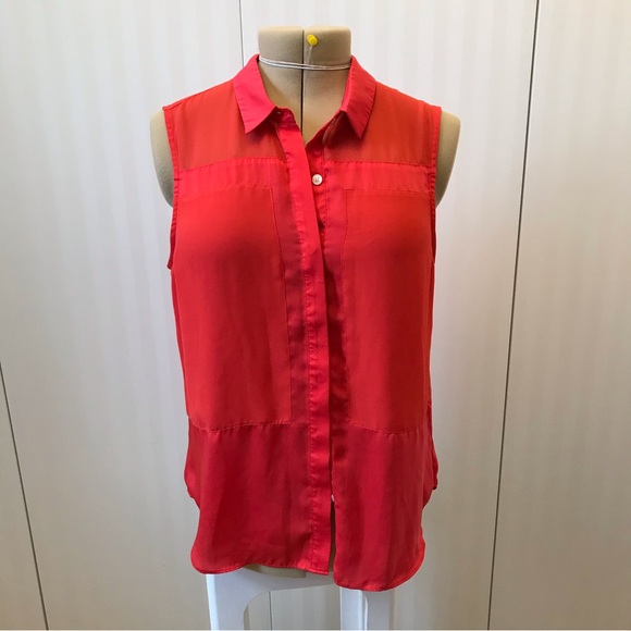 DKNYC Tops - DKNYC orange button down tank sheer section Size L